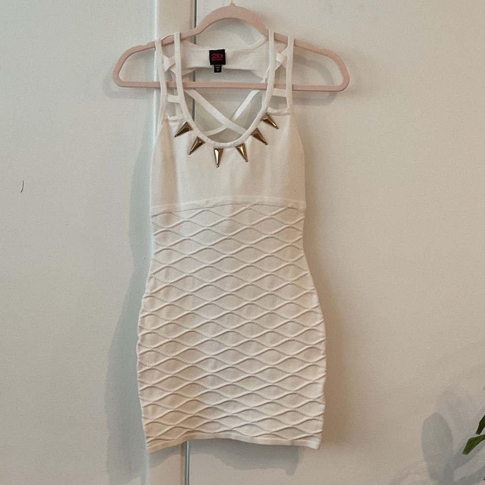 White Mini Bodycon Dress with Gold Accents